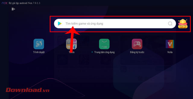 Nhấn vào ô tìm kiếm Google play
