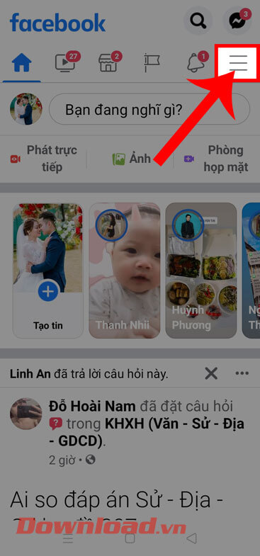 <p><strong>Bước 2:</strong> Tại trang chủ của ứng dụng, nhấn vào <strong>biểu tượng ba dấu gạch ngang</strong>