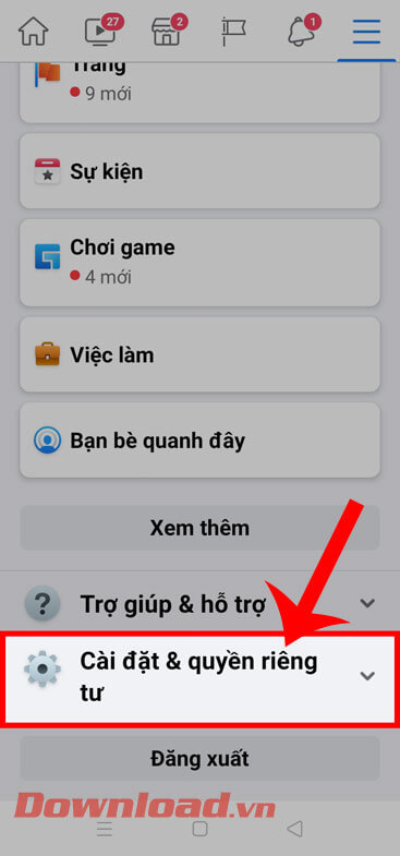 <p><strong>Bước 3:</strong> Vuốt màn hình xuống phía dưới cùng, sau đó chạm vào mục <strong>Cài đặt