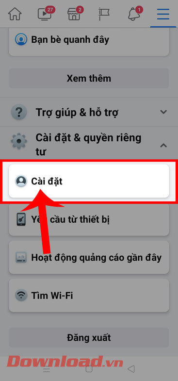 <p><strong>Bước 4:</strong> Tiếp theo, hãy ấn vào mục <strong>Cài đặt.</strong></p>