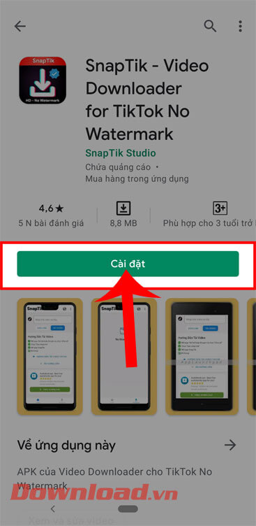 <p><strong>Bước 4: </strong>Ở phần tải của ứng dụng này, hãy chạm vào nút <strong>Cài đặt.</strong></p>