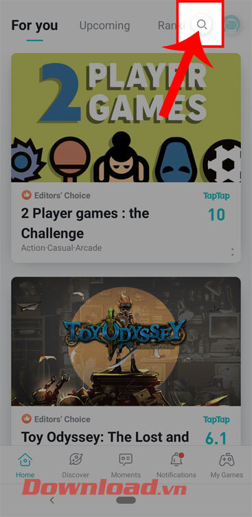 <p><strong>Bước 2:</strong> Trong giao diện chính của kho ứng dụng, nhấn <strong>biểu tượng kính lúp