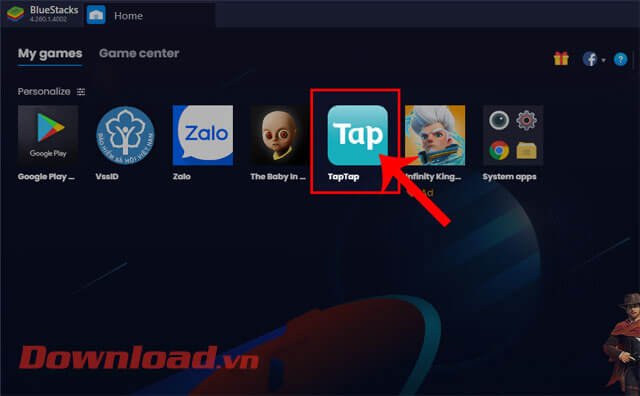 Nhấn vào kho ứng dụng TapTap