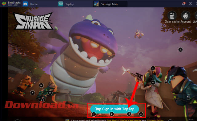 Click chuột vào nút Tap Singn in with TapTap