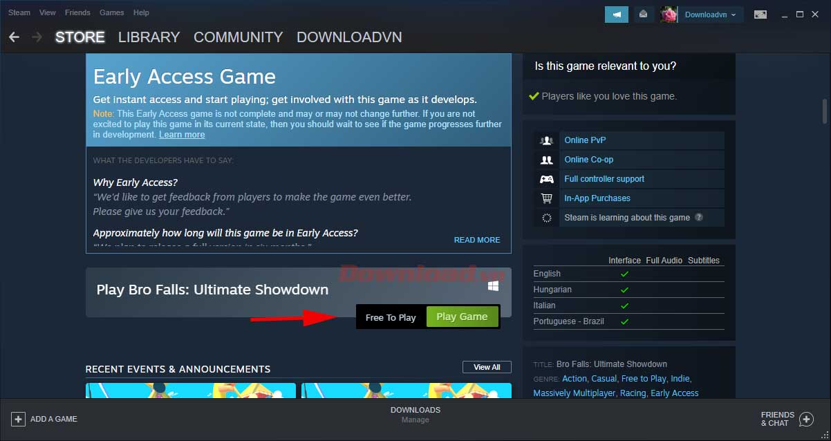 <p><strong>Bước 2: </strong>Cuộn xuống dưới và click <strong>Play Game</strong>.</p>