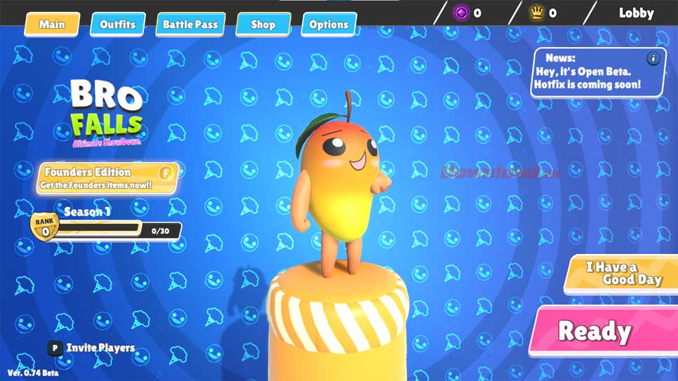 <p>Màn hình chính của game Bro Falls: Ultimate Showdown</p>