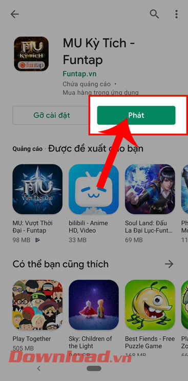 <p><strong>Bước 5: </strong>Chờ đợi một lát để quá trình cài đặt game về điện thoại được hoàn tất, sau