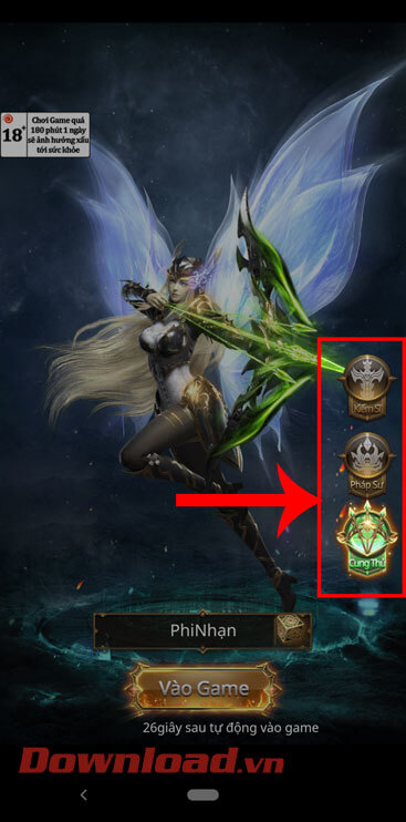 <p><strong>Bước 4: Chọn class nhân vật </strong>mà bạn muốn hóa thân, bằng cách chạm vào<strong> biểu