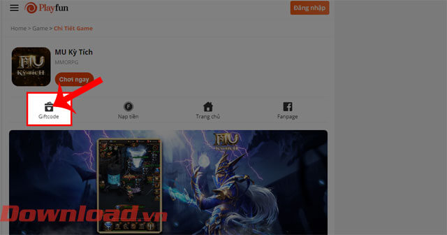 Click chuột vào mục Giftcode