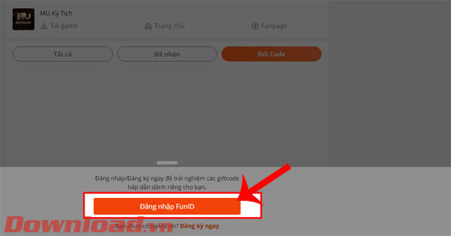 Nhấn vào mục Đăng nhập Funtap