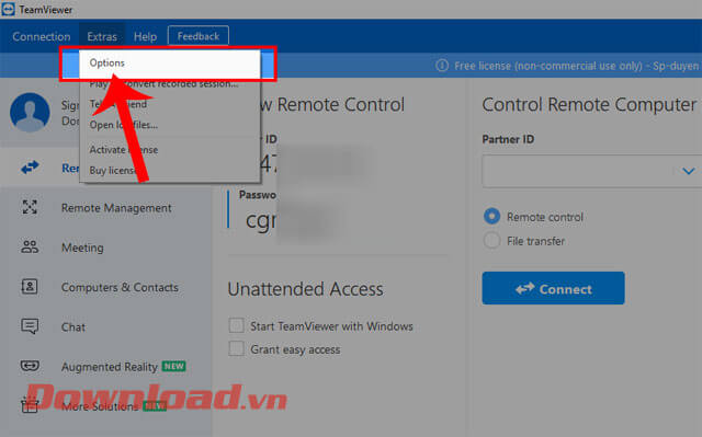 Nhấn vào mục Options