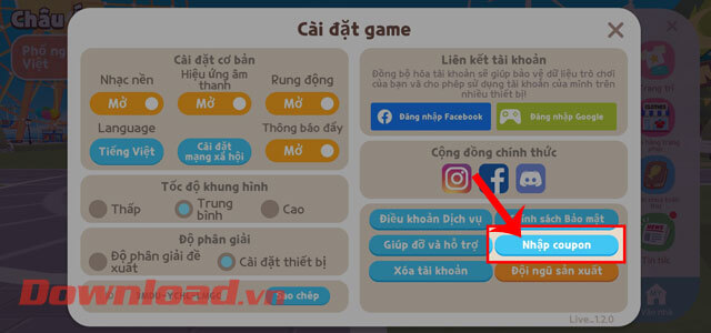 Ấn vào nút Nhập Coupon
