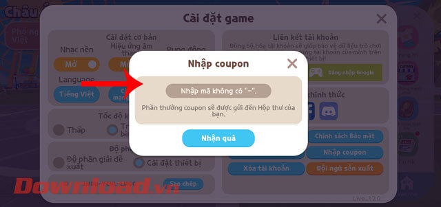 Nhập mã code