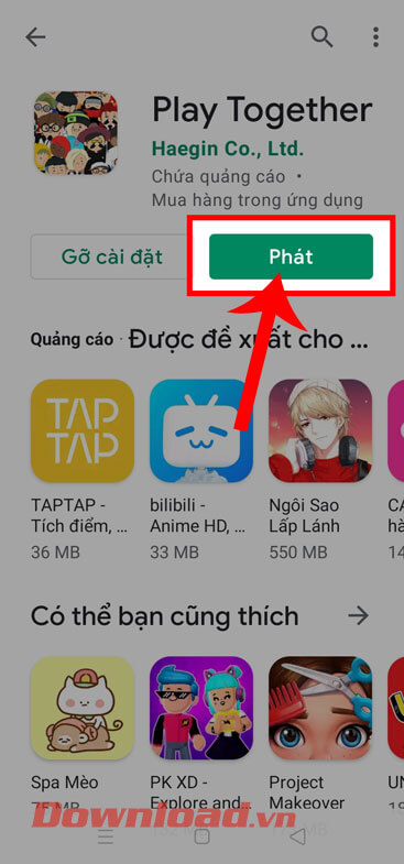 <p><strong>Bước 5:</strong> Chờ đợi trong một lát để quá trình cài game được hoàn tất, sau đó nhấn vào