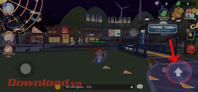 <p><strong>Bước 5: </strong>Ấn vào <strong>biểu tượng mũi tên đi lên</strong>, để cho nhân vật nhảy