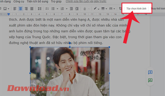 Nhấn vào mục Tùy chọn hình ảnh