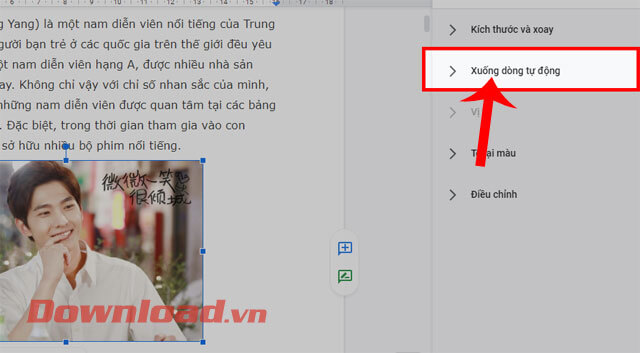 Nhấp chuột vào mục Xuống dòng tự động
