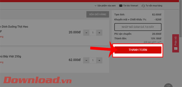 <p><strong>Bước 6: </strong>Lúc này trên màn hình sẽ hiển thị số lượng và mặt hàng mà bạn muốn mua,