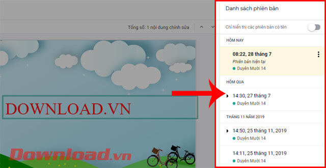 Ấn vào phiên bản đã chỉnh sửa