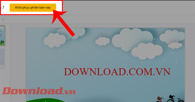 Nhấp chuột vào nút Khôi phục phiên bản này