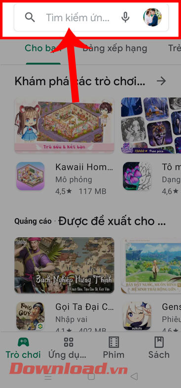 <p><strong>Bước 2: </strong>Trong trang chủ của cửa hàng ứng dụng, ấn vào<strong> ô tìm kiếm </strong>ở