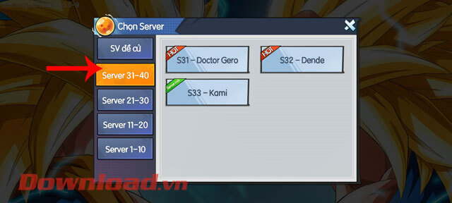 <p><strong>Bước 3:</strong> Ở tựa game này có rất nhiều sever,<strong> chọn một máy chủ</strong> mà