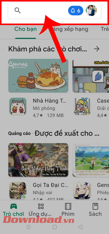 <p><strong>Bước 2:</strong> Tại trang chủ của cửa hàng ứng dụng, ấn vào<strong> ô tìm kiếm</strong>