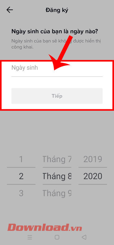 <p><strong>Bước 4:</strong> Ở khung cửa sổ <em>Đăng ký</em>, <strong>điền ngày sinh</strong> của mình,