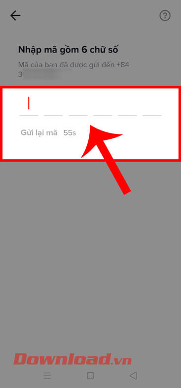 <p><strong>Bước 6: Điền mã xác nhận tài khoản</strong>, mã OTP này sẽ được hệ thống của TikTok sẽ gửi