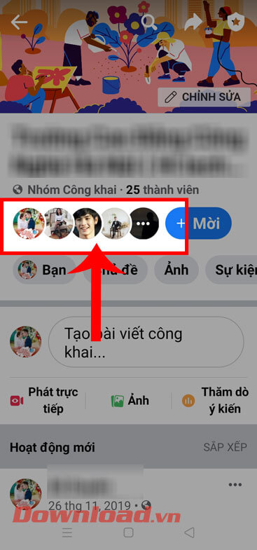 <p><strong>Bước 2: </strong>Tại nhóm Facebook, nhấn vào <strong>danh sách thành viên </strong>ở phía