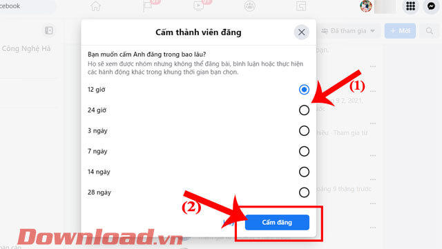 <p><strong>Bước 5:</strong> Trên màn hình khi này xuất hiện khung cửa sổ Cấm thành viên đăng, <strong>chọn