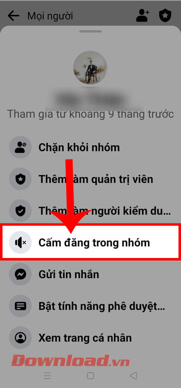 <p><strong>Bước 4: </strong>Ở khung cửa sổ tiện ích khi này, hãy chạm vào mục <strong>Cấm đăng trong
