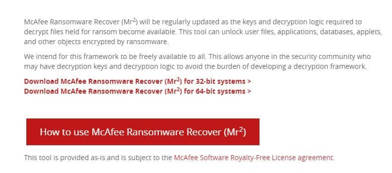 Phần mềm giải mã McAfee Ransomware Recover