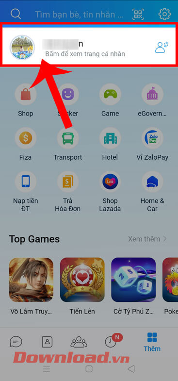 <p><strong>Bước 2: </strong>Tại giao diện tiện ích của Zalo, hãy ấn vào<strong> Trang cá nhân </strong>của
