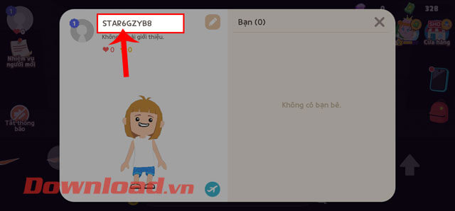 Ấn vào tên game của nhân vật