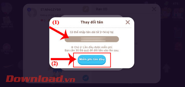 Nhập tên mới cho nhân vật game