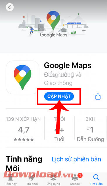 Cập nhật phiên bản Google Maps