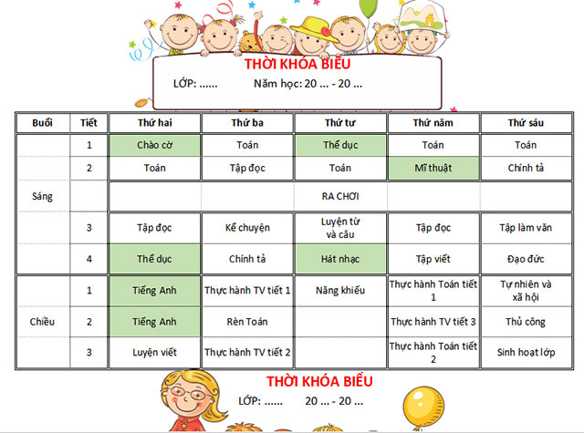 Mẫu thời khóa biểu đẹp