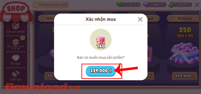 Chạm vào số tiền mình muốn nạp