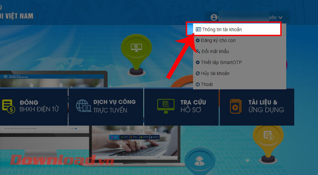 Click chuột vào mục Thông tin tài khoản