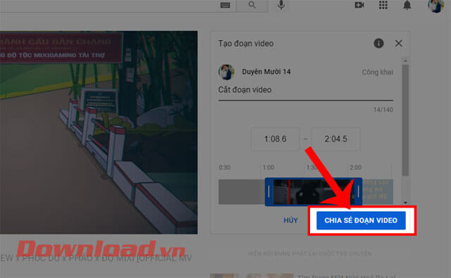 Click chuột vào nút Chia sẻ đoạn video