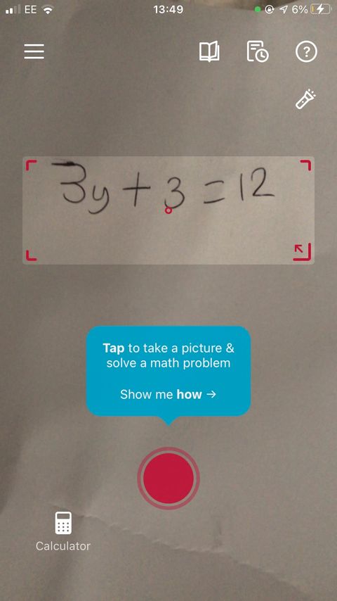 Quét phép tính trên Photomath