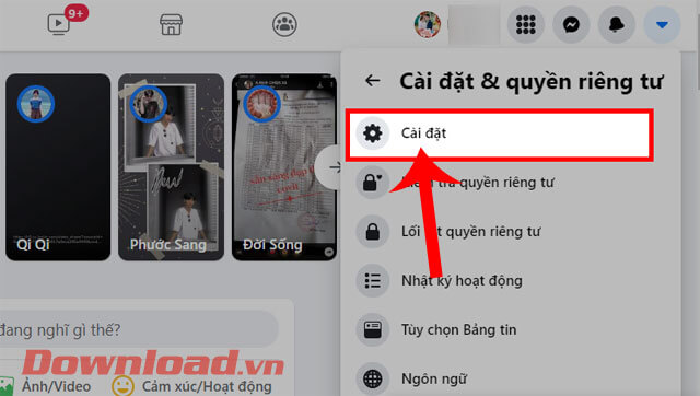 <p><strong>Bước 3: </strong>Tại cửa sổ <em>Cài đặt &amp; Quyền riêng tư</em> của Facebook, nhấn vào