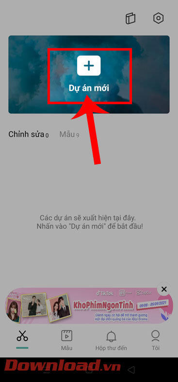 Nhấn vào mục Dự án mới