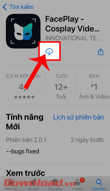 <p><strong>Bước 3: </strong>Ở phần cài đặt ứng dụng trên AppStore, hãy ấn vào <strong>biểu tượng mũi