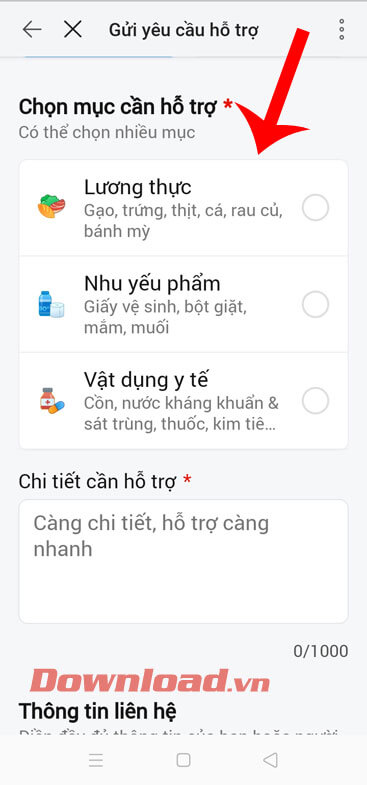 <p><strong>Bước 5:</strong> Vuốt màn hình xuống phía dưới <strong>Chọn mục cần hỗ trợ</strong>, chọn