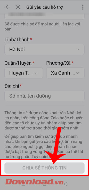 <p><strong>Bước 6: Kiểm tra và nhập thông tin liên hệ </strong>của mình, sau đó ấn vào nút <strong>Chia