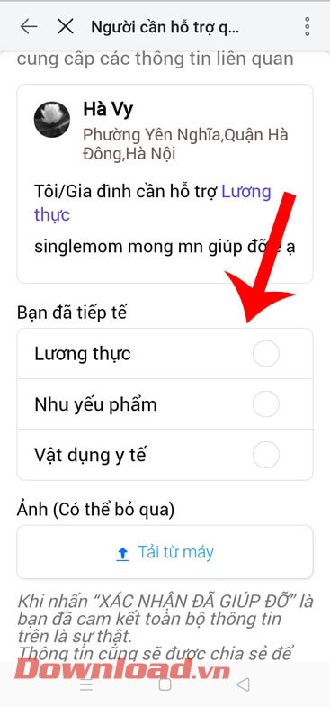 <p><strong>Bước 4: Chọn mục mà bạn đã tiếp tế</strong> và <strong>tải hình ảnh đồ vật </strong>được