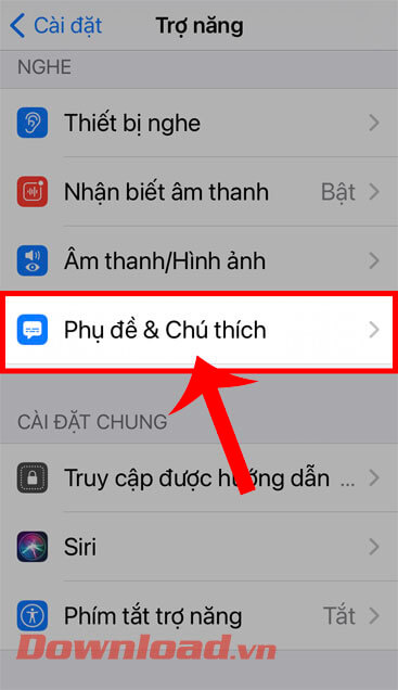 <p><strong>Bước 3: </strong>Sau đó vuốt màn hình xuống phía dưới đến mục <em>Nghe</em>, thì ấn vào mục