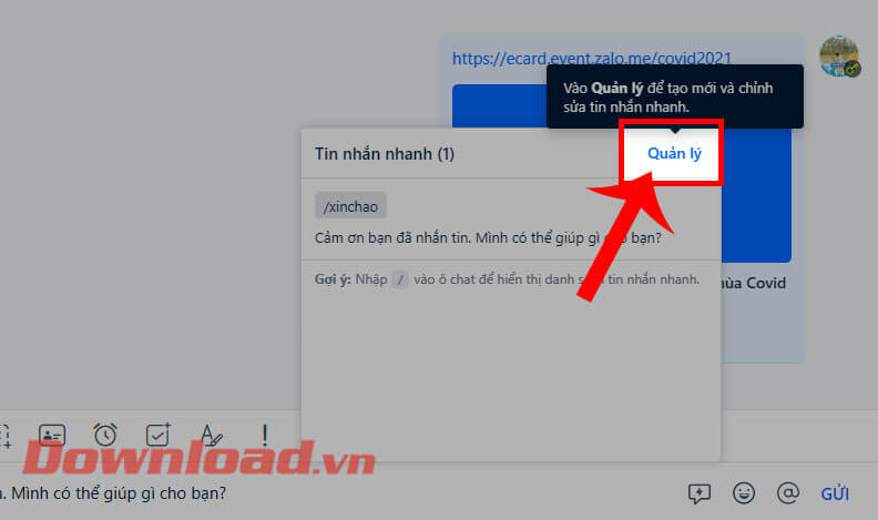 Nhấp chuột vào nút Quản lý
